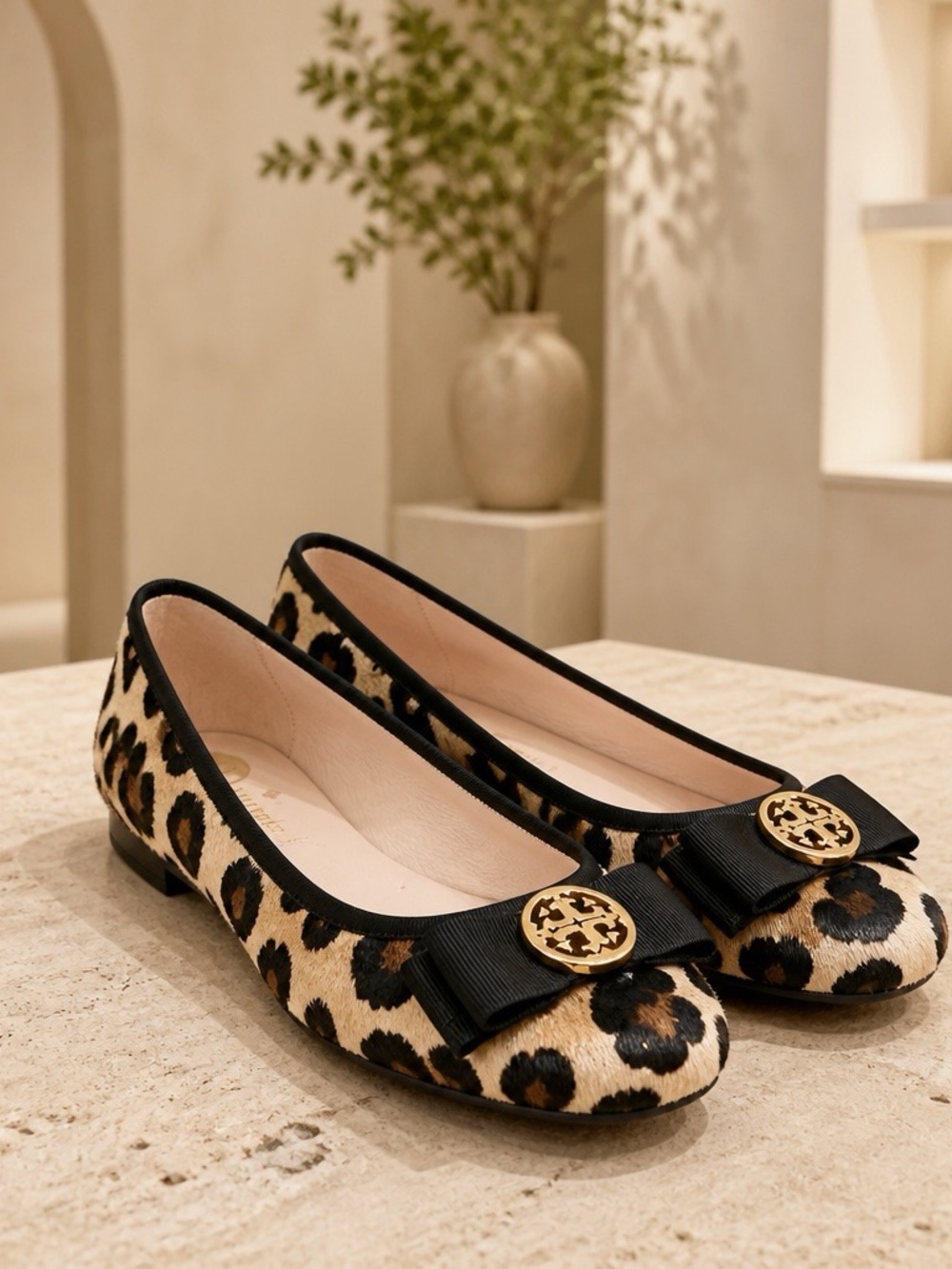 kate spade Leopard-Print Ballet Flats with Black Trim and Gold Emblem